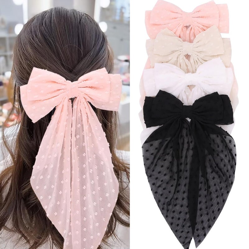 MRJ 4Pcs Chiffon Hair Bows for Women Big French Bows Hair Clips for Girls Hair Accessories Barrettes Metal Clips Bowknot Aesthetic - Image 1